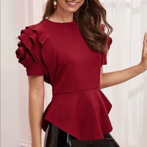 Peplum Top with Rosette Sleeves